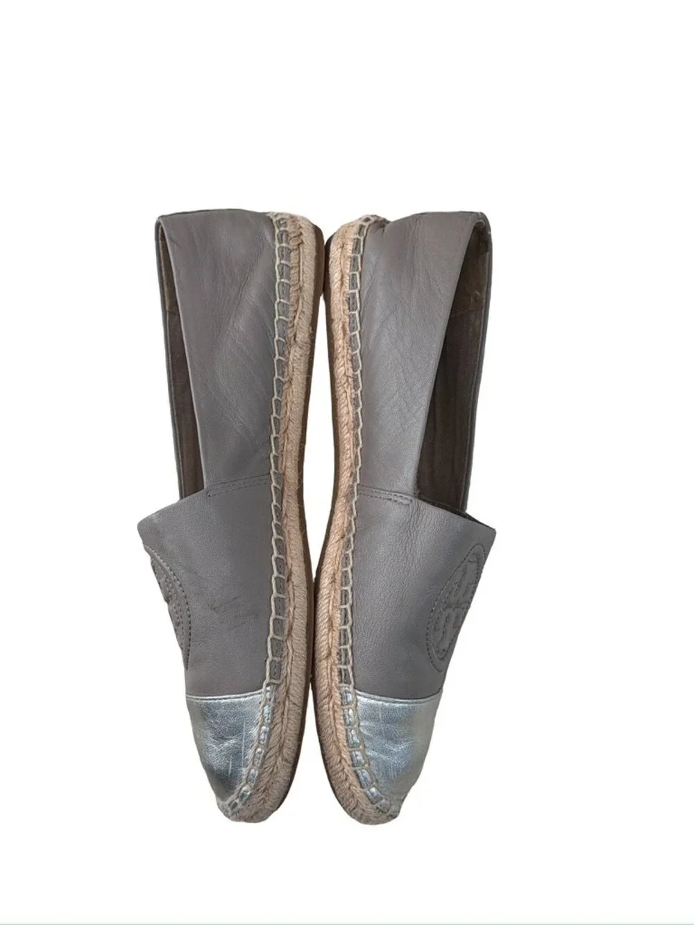 Tory Burch two tone grey silver espadrilles size 7.5